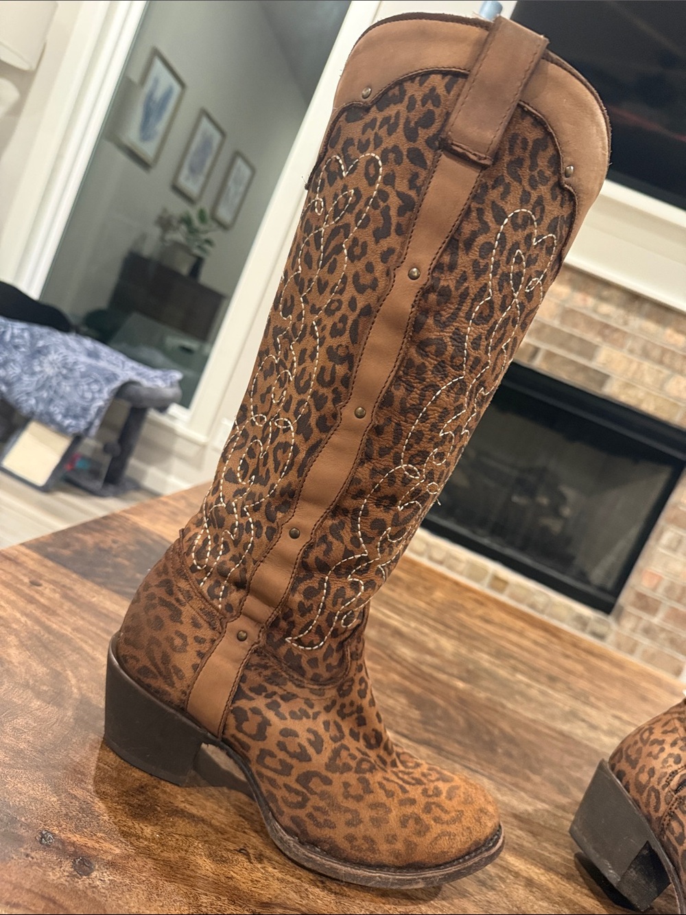 Corral Brown Leopard Print Western Knee-High Boots